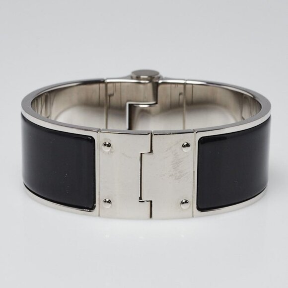 Hermes Black Enamel Enamel Palladium Plated Charniere Wide Bracelet - Picture 3 of 5